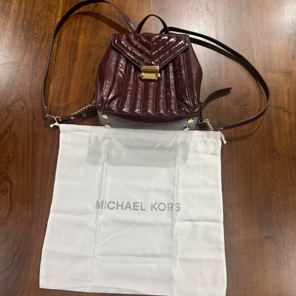 New! Michael Kors Whitney Leather Quilted Backpack in Oxblood Fall